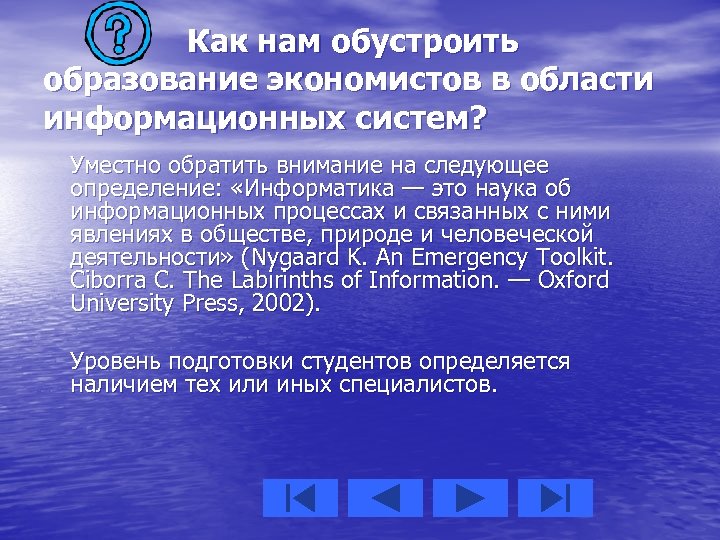 Как нам обустроить образование экономистов в области информационных систем? Уместно обратить внимание на следующее