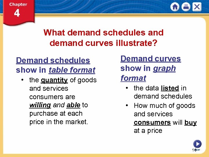 What demand schedules and demand curves illustrate? Demand schedules show in table format •