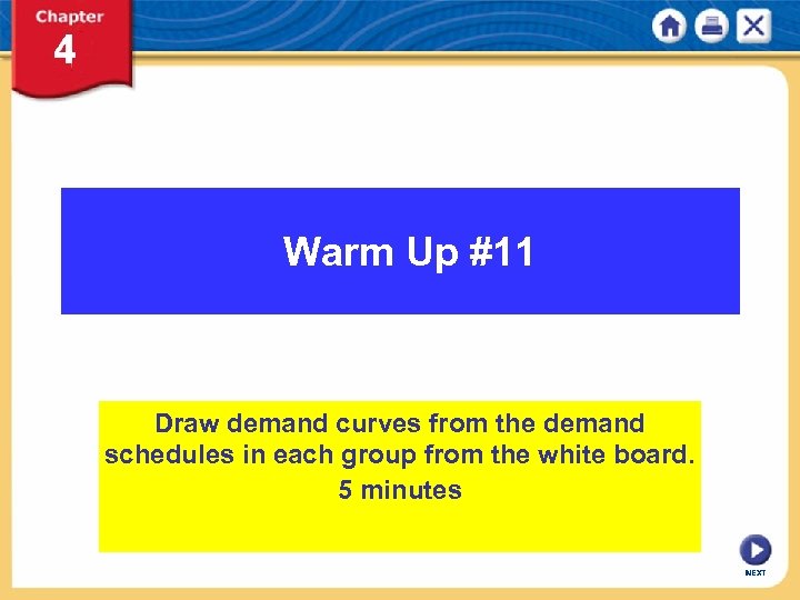 Warm Up #11 Draw demand curves from the demand schedules in each group from