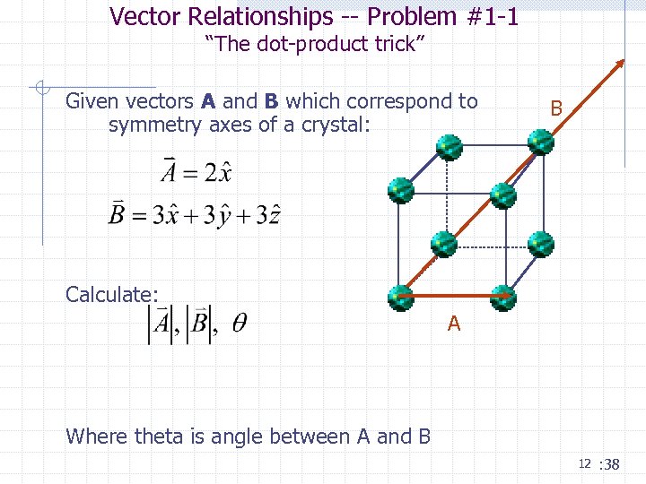 Vector Relationships -- Problem #1 -1 “The dot-product trick” Given vectors A and B