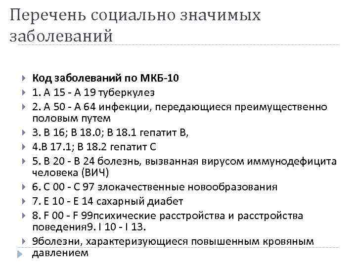 Перечень социально значимых заболеваний Код заболеваний по МКБ-10 1. А 15 - А 19