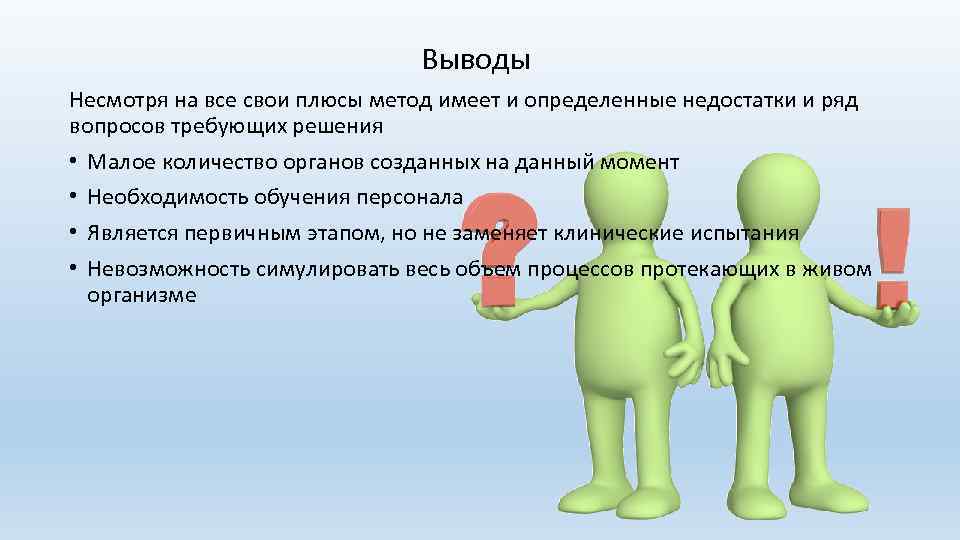 Выводы Несмотря на все свои плюсы метод имеет и определенные недостатки и ряд вопросов