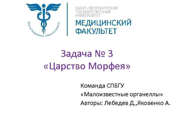 Задача № 3 «Царство Морфея» Команда СПБГУ «Малоизвестные органеллы» Авторы: Лебедев Д. , Яковенко