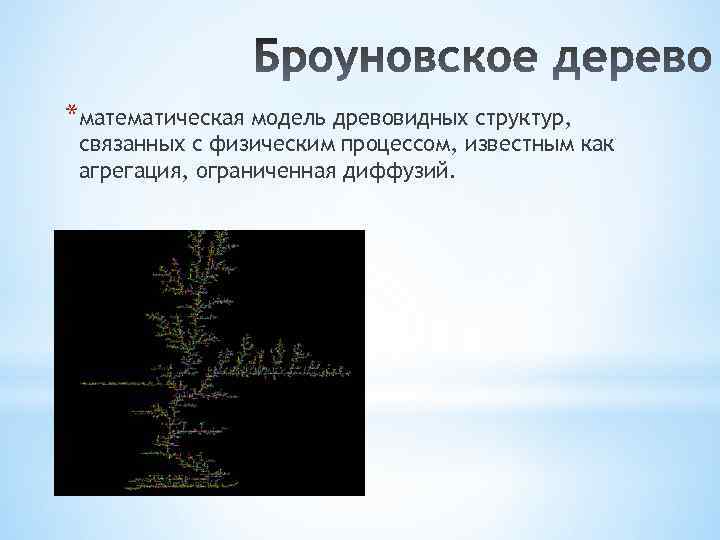 *математическая модель древовидных структур, связанных с физическим процессом, известным как агрегация, ограниченная диффузий. 