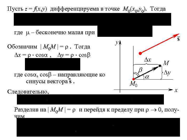 Пусть z = f(x, y) дифференцируема в точке M 0(x 0, y 0). Тогда