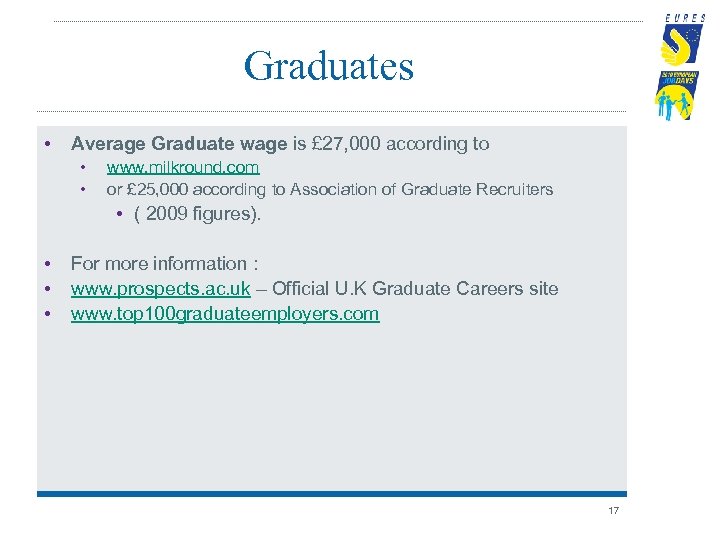 Graduates • Average Graduate wage is £ 27, 000 according to • www. milkround.