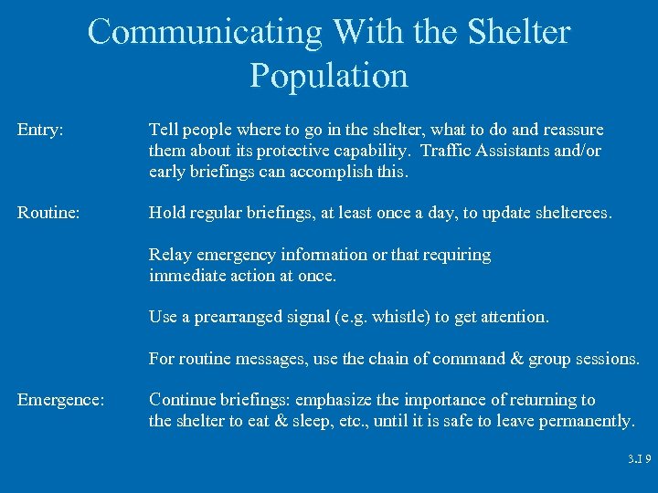 Communicating With the Shelter Population Entry: Tell people where to go in the shelter,