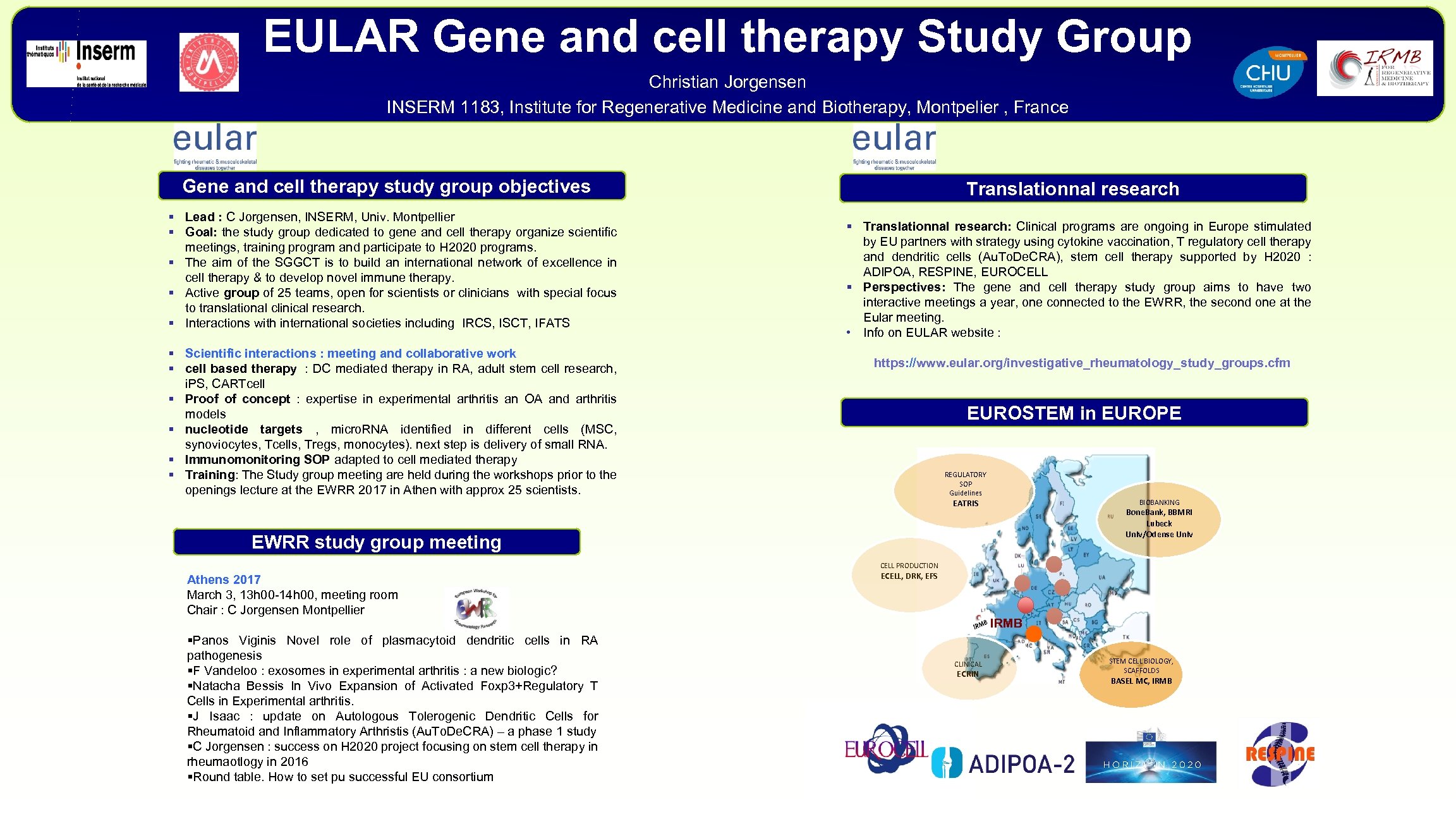 EULAR Gene and cell therapy Study Group Christian Jorgensen INSERM 1183, Institute for Regenerative