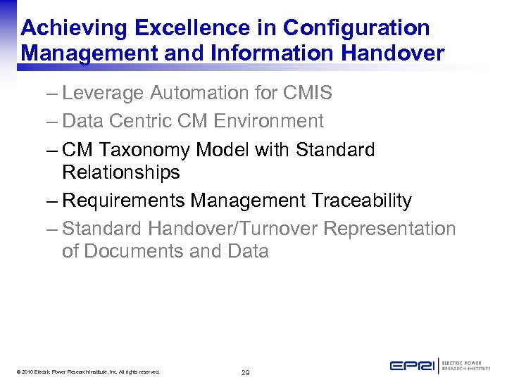 Achieving Excellence in Configuration Management and Information Handover – Leverage Automation for CMIS –