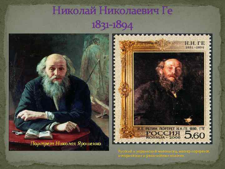 Николай Николаевич Ге 1831 -1894 Портрет Николая Ярошенко Русский и украинский живописец, мастер портретов,