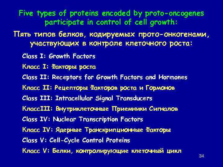 Five types of proteins encoded by proto-oncogenes participate in control of cell growth: Пять