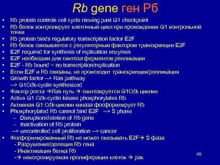 Rb gene ген Рб • • • • Rb protein controls cell cycle moving