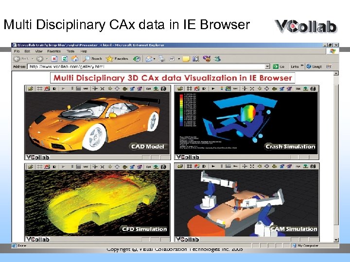 Multi Disciplinary CAx data in IE Browser Copyright ©, Visual Collaboration Technologies Inc. 2005