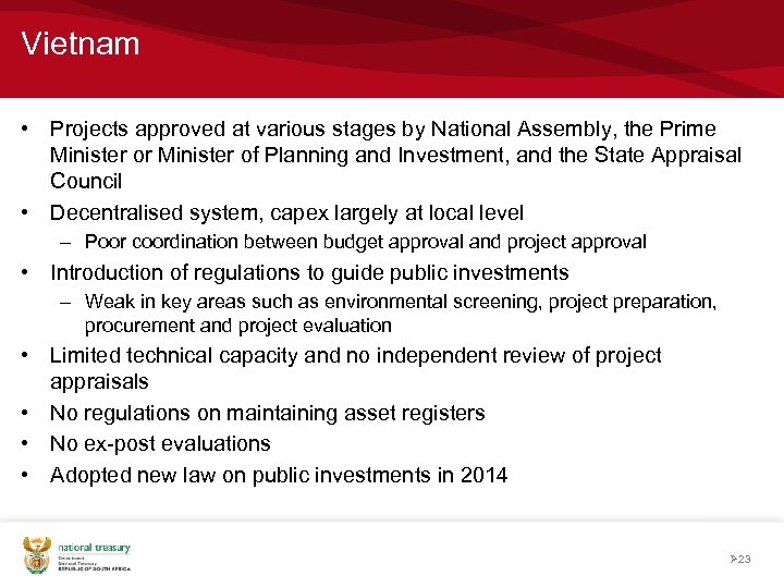 Vietnam • Projects approved at various stages by National Assembly, the Prime Minister or