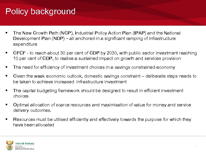 Policy background § The New Growth Path (NGP), Industrial Policy Action Plan (IPAP) and