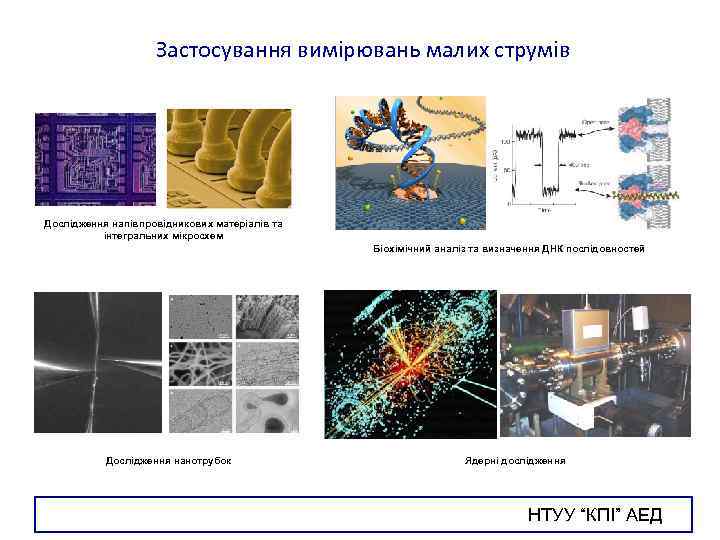 Застосування вимірювань малих струмів Дослідження напівпровідникових матеріалів та інтегральних мікросхем Біохімічний аналіз та визначення