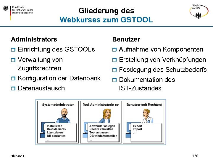 Gliederung des Webkurses zum GSTOOL Administrators Benutzer r Einrichtung des GSTOOLs r Aufnahme von