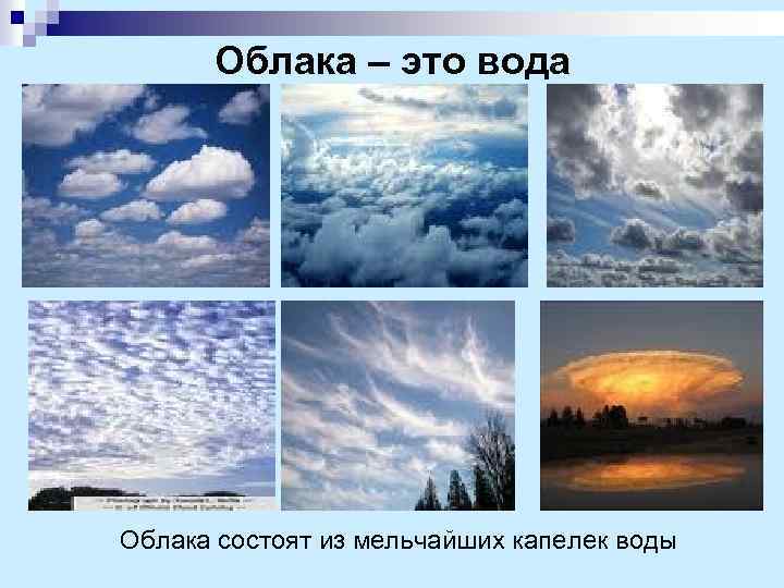 Облака – это вода Облака состоят из мельчайших капелек воды 