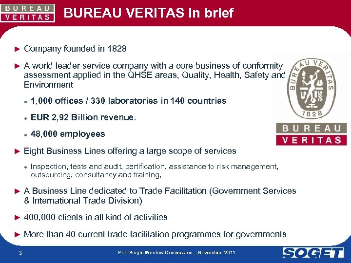 BUREAU VERITAS in brief ► Company founded in 1828 ► A world leader service