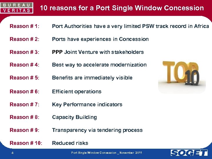 10 reasons for a Port Single Window Concession Reason # 1: Port Authorities have