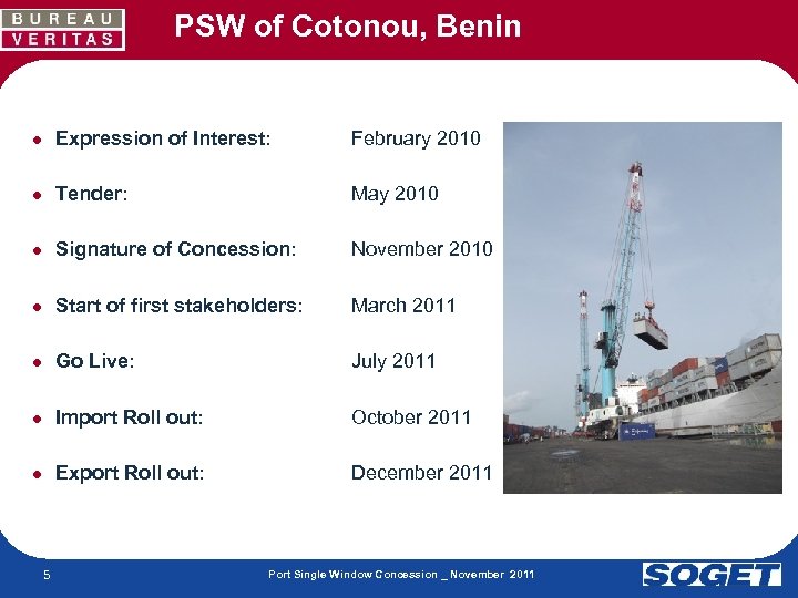 PSW of Cotonou, Benin ● Expression of Interest: February 2010 ● Tender: May 2010