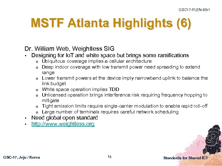 GSC 17 -PLEN-68 r 1 MSTF Atlanta Highlights (6) Dr. William Web, Weightless SIG