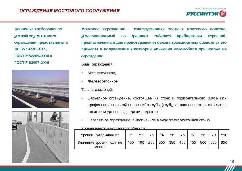 ОГРАЖДЕНИЯ МОСТОВОГО СООРУЖЕНИЯ Основные требования по Мостовое ограждение – конструктивный элемент мостового полотна, устройству