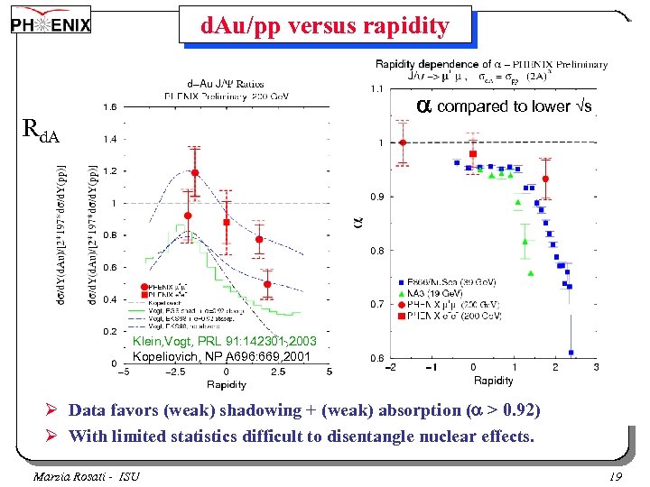 d. Au/pp versus rapidity compared to lower s Rd. A Low x 2 ~