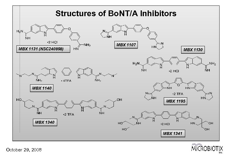 Structures of Bo. NT/A Inhibitors MBX 1131 (NSC 240898) MBX 1107 MBX 1130 MBX