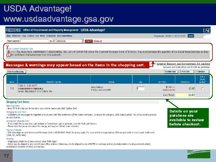 USDA Advantage! www. usdaadvantage. gsa. gov Messages & warnings may appear based on the