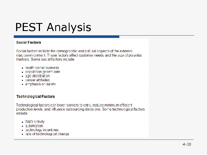 PEST Analysis 4 -10 