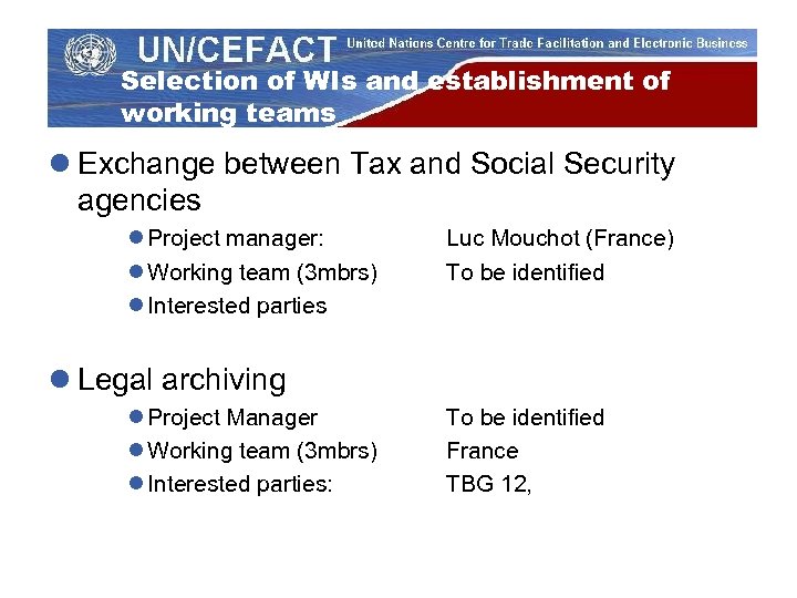 Selection of WIs and establishment of working teams l Exchange between Tax and Social