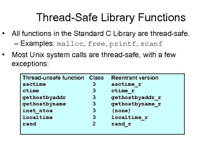 Thread-Safe Library Functions • All functions in the Standard C Library are thread-safe. –