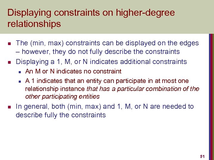 Displaying constraints on higher-degree relationships n n The (min, max) constraints can be displayed