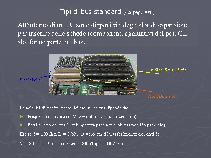 Tipi di bus standard (4. 5 pag. 204 ) All'interno di un PC sono