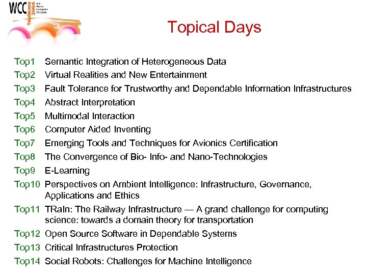 Topical Days Top 1 Top 2 Top 3 Top 4 Top 5 Top 6