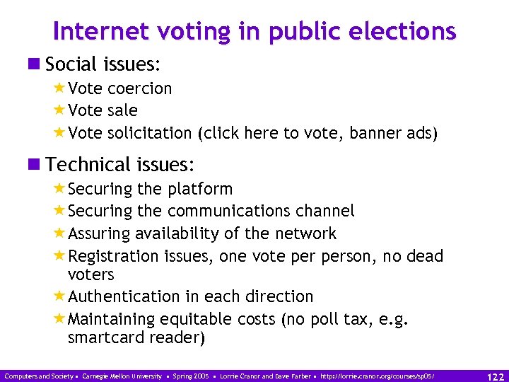 Internet voting in public elections n Social issues: «Vote coercion «Vote sale «Vote solicitation