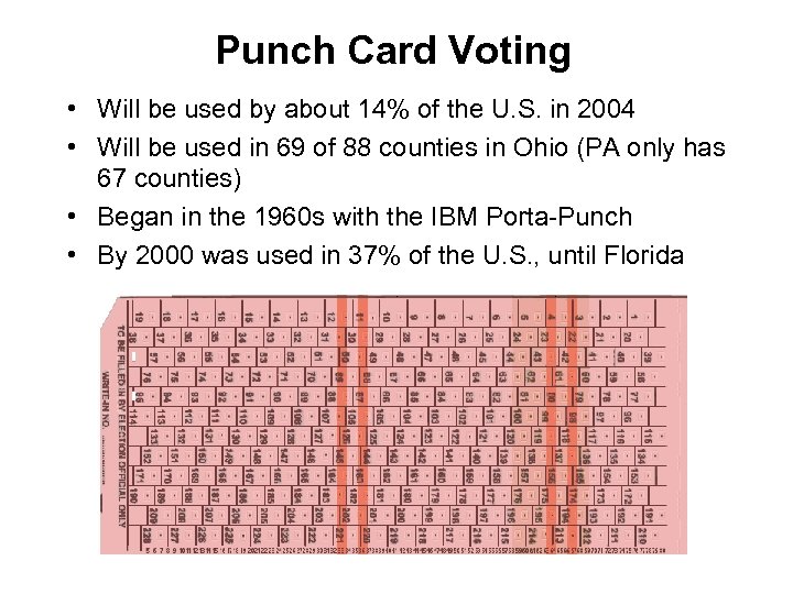 Punch Card Voting • Will be used by about 14% of the U. S.