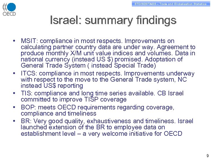 STD/PASS/TAGS – Trade and Globalisation Statistics STD/SES/TAGS – Trade and Globalisation Statistics Israel: summary