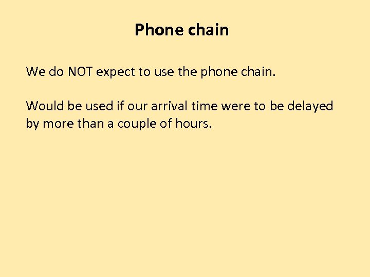 Phone chain We do NOT expect to use the phone chain. Would be used
