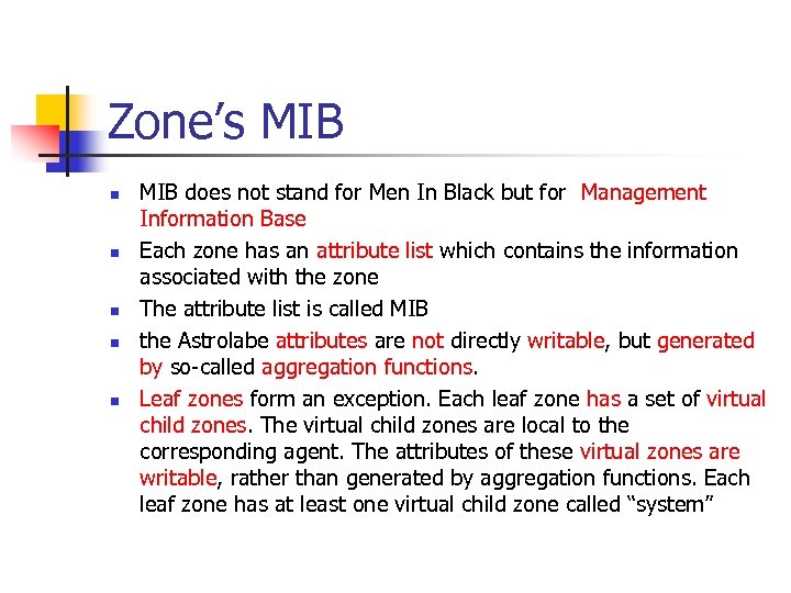 Zone’s MIB n n n MIB does not stand for Men In Black but