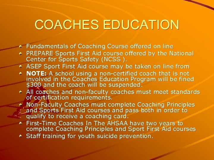 COACHES EDUCATION Fundamentals of Coaching Course offered on line PREPARE Sports First Aid course