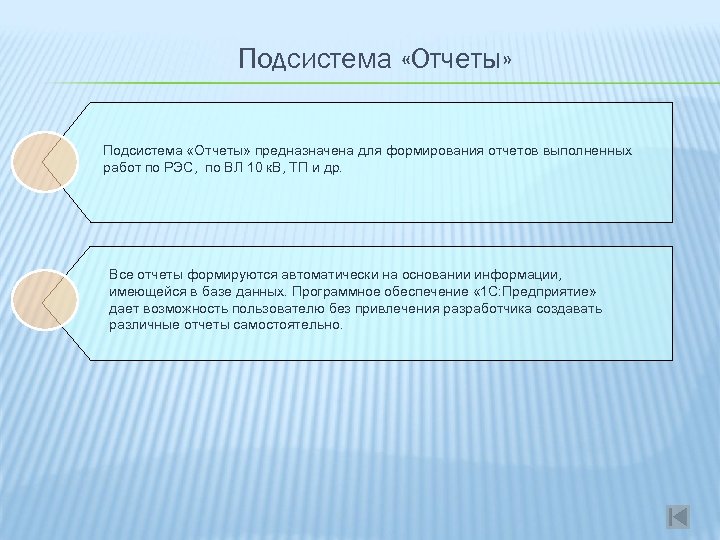 Подсистема «Отчеты» предназначена для формирования отчетов выполненных работ по РЭС, по ВЛ 10 к.