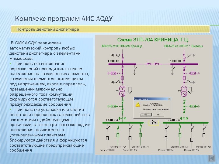 Комплекс программ АИС АСДУ Контроль действий диспетчера В ОИК АСДУ реализован автоматический контроль любых