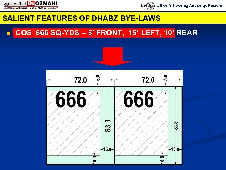 Defence Officer’s Housing Authority, Karachi SALIENT FEATURES OF DHABZ BYE-LAWS n COS 666 SQ-YDS