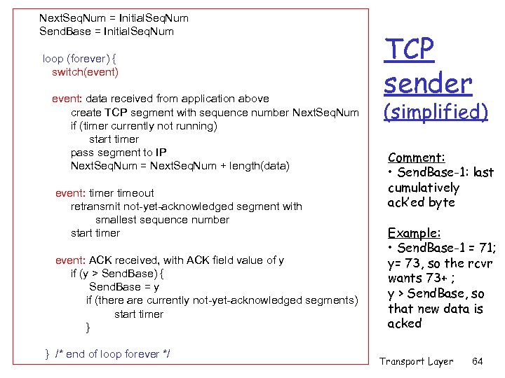 Next. Seq. Num = Initial. Seq. Num Send. Base = Initial. Seq. Num loop