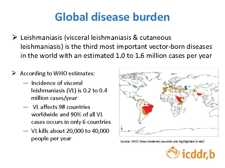 Global disease burden Ø Leishmaniasis (visceral leishmaniasis & cutaneous leishmaniasis) is the third most