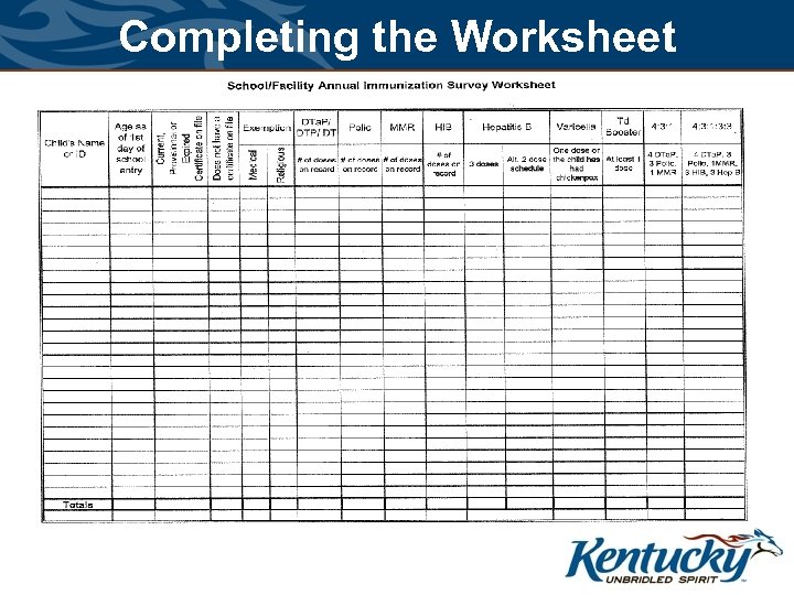 Completing the Worksheet 