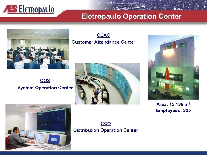 Eletropaulo Operation Center CEAC Customer Attendance Center COS System Operation Center Area: 13. 139