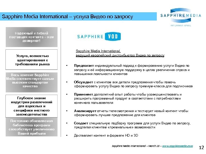 Sapphire Media International – услуга Видео по запросу Услуга, полностью адаптированная к требованиям рынка